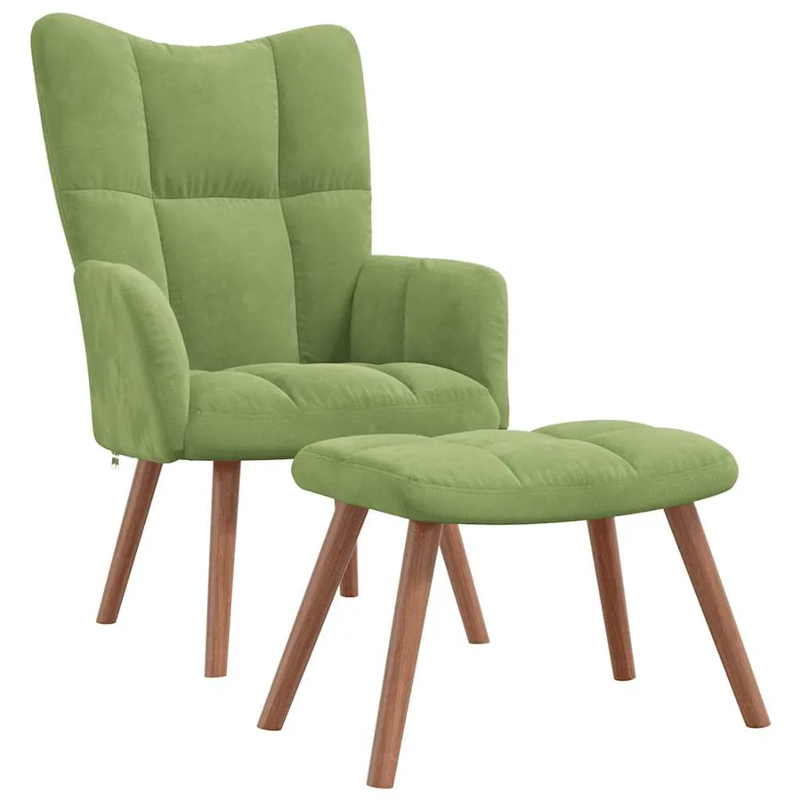 Chaise de relaxation avec repose-pied Vert clair Velours - 2