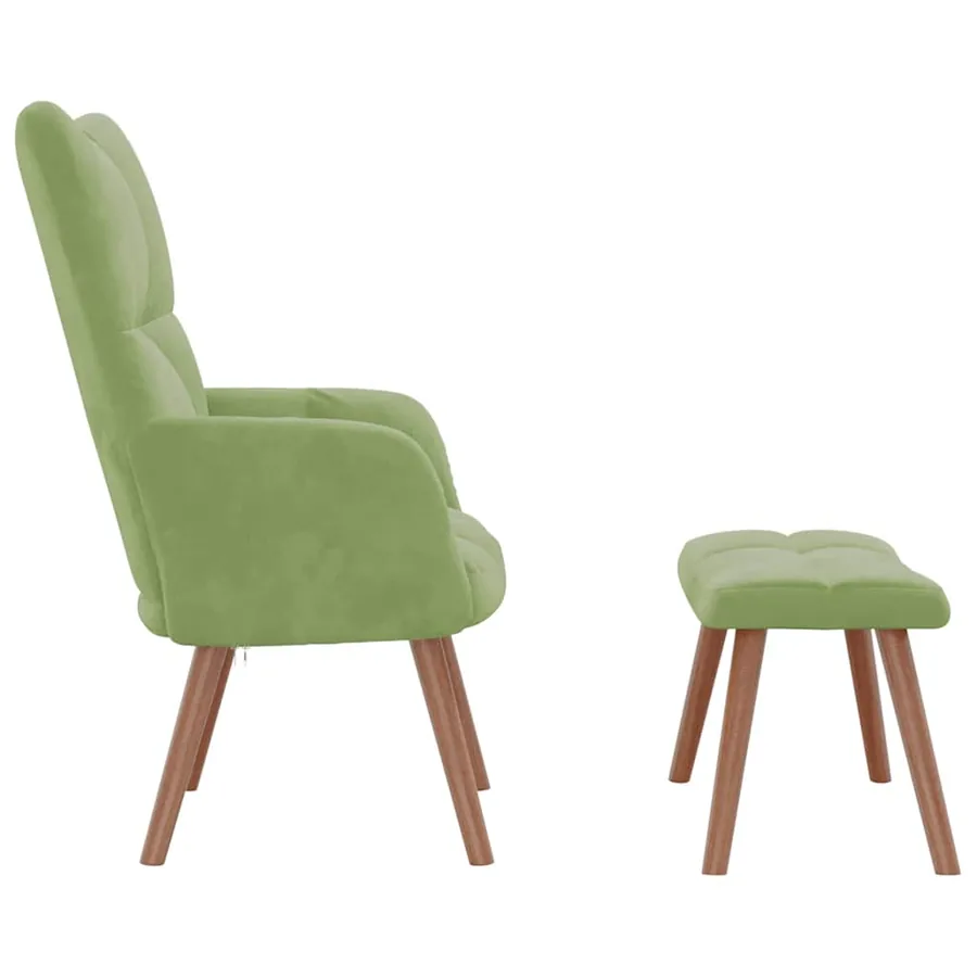 Chaise de relaxation avec repose-pied Vert clair Velours - 4