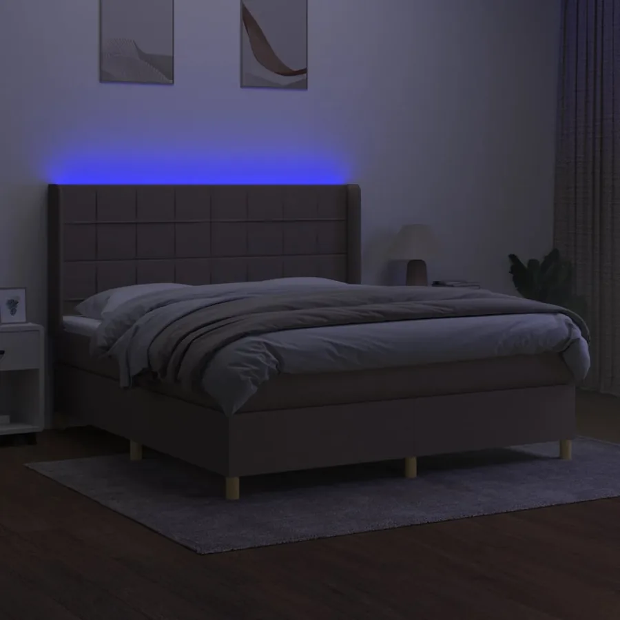 Sommier à lattes de lit matelas et LED Taupe 160x200 cm Tissu - 3