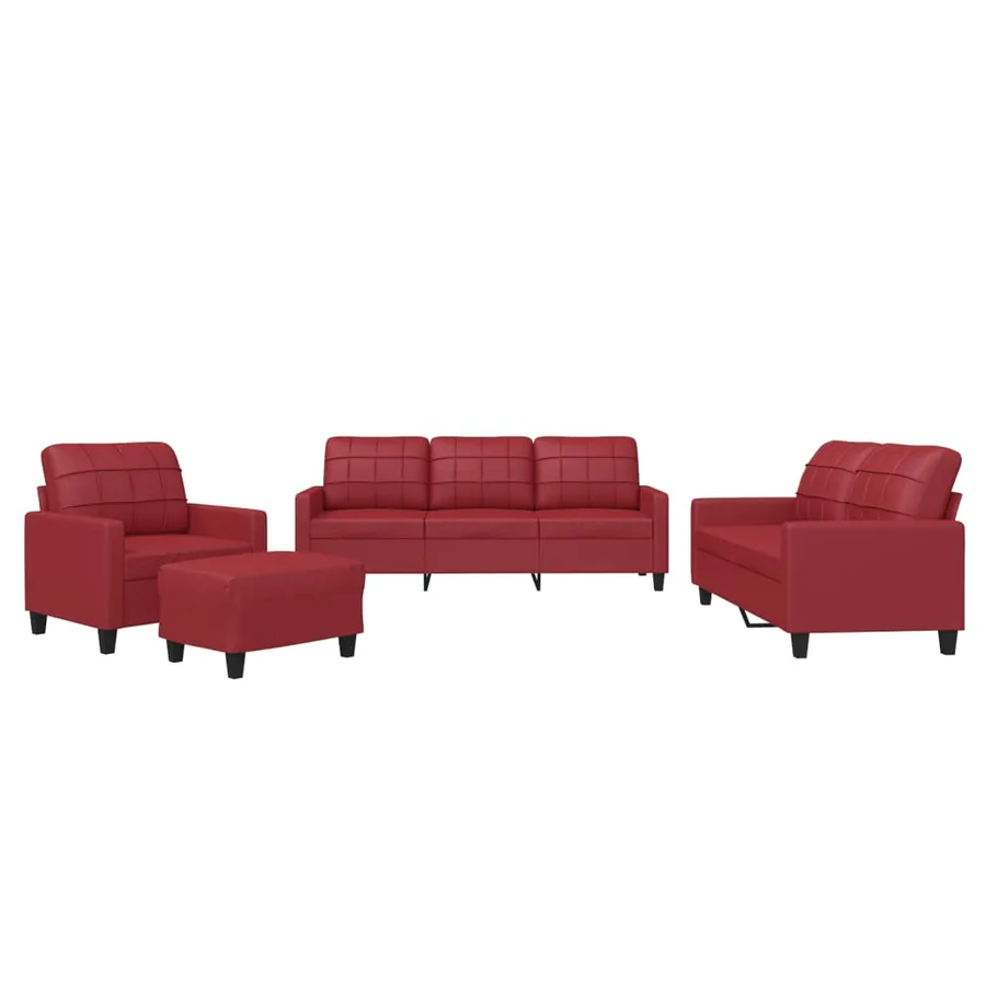 Ensemble de canapés 4 pcs et coussins Rouge bordeaux Similicuir - 2