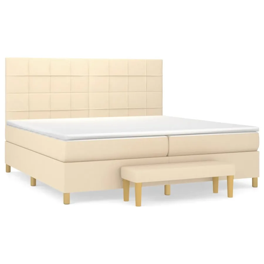 Sommier à lattes de lit avec matelas Crème 200x200 cm Tissu - 2
