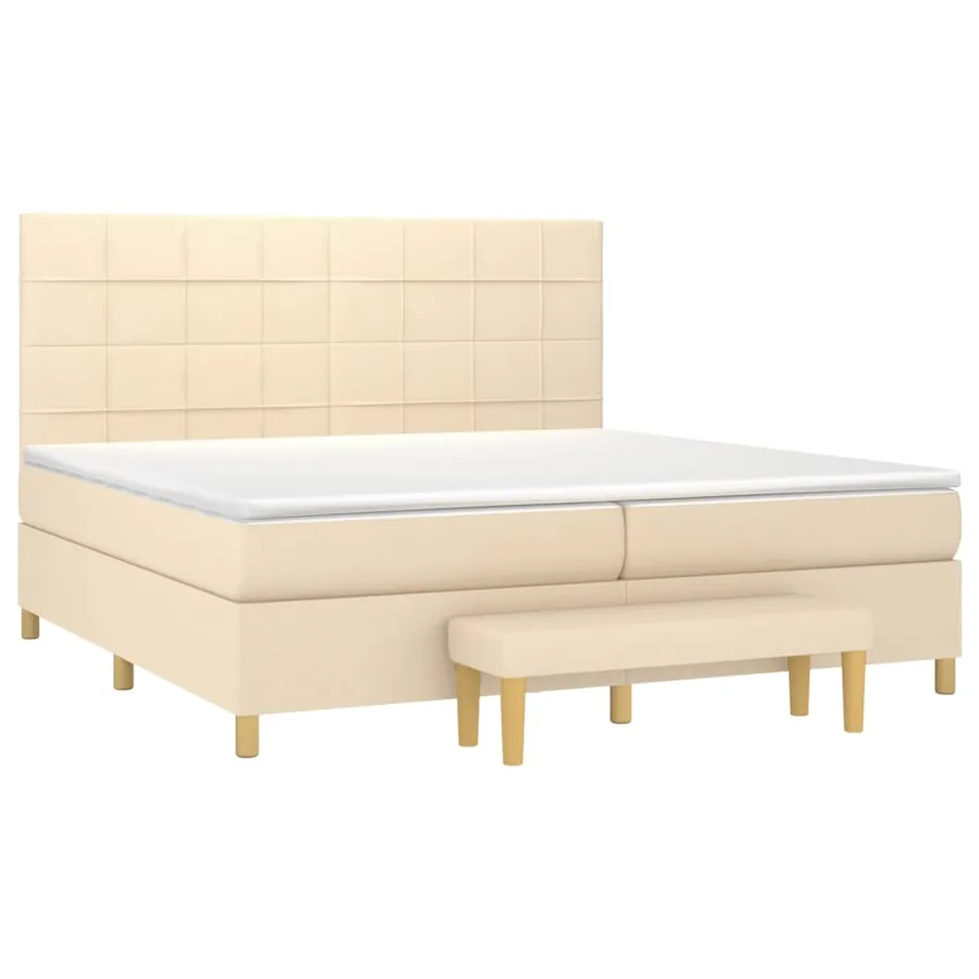 Sommier à lattes de lit avec matelas Crème 200x200 cm Tissu - 3