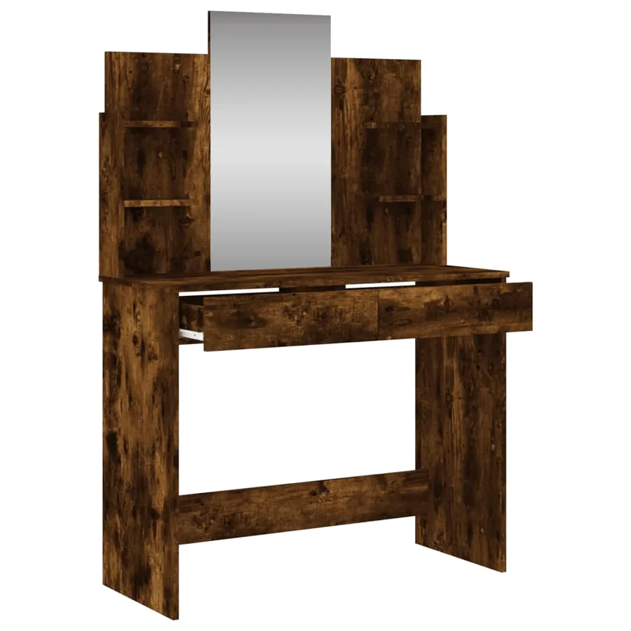 Coiffeuse avec miroir chêne fumé 96x39x142 cm - 5