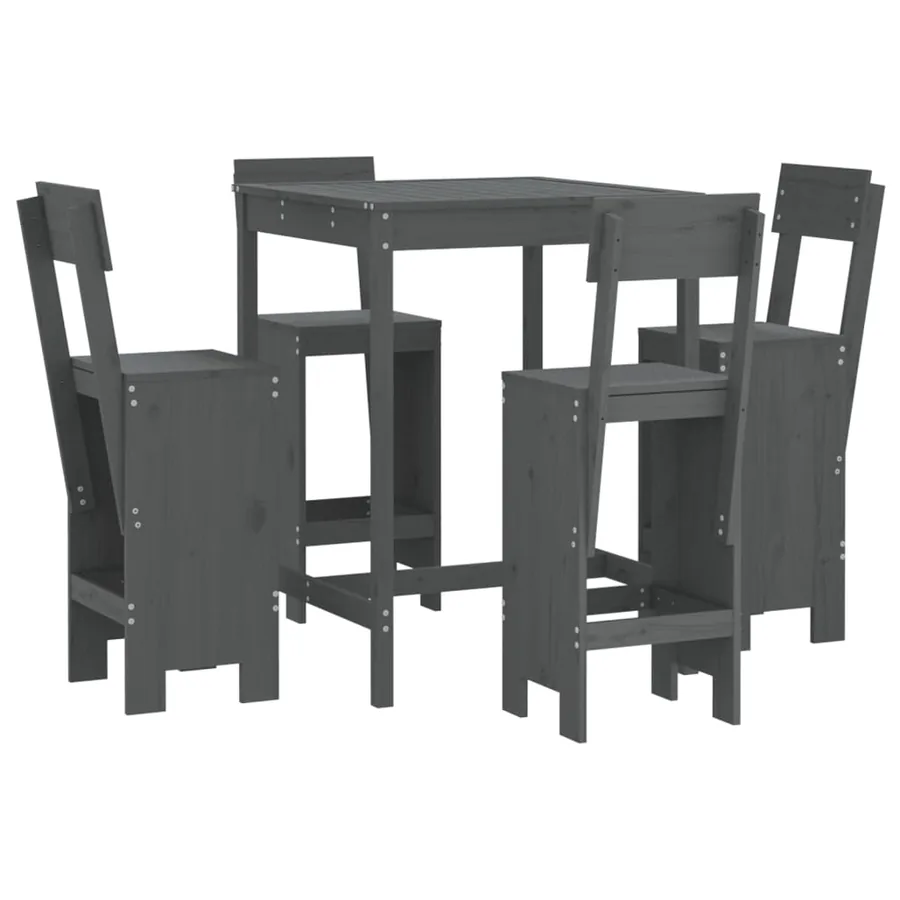 Ensemble de bar de jardin 5 pcs gris bois de pin massif - 2