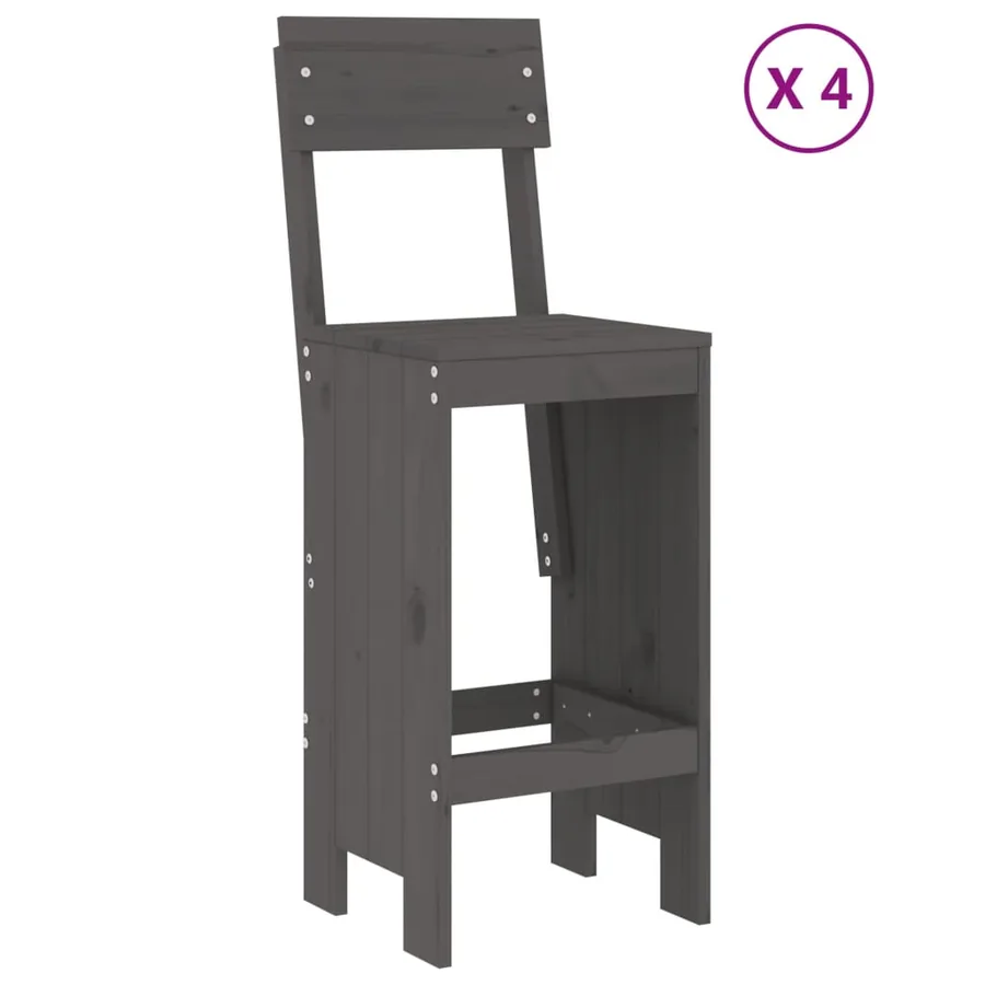 Ensemble de bar de jardin 5 pcs gris bois de pin massif - 3