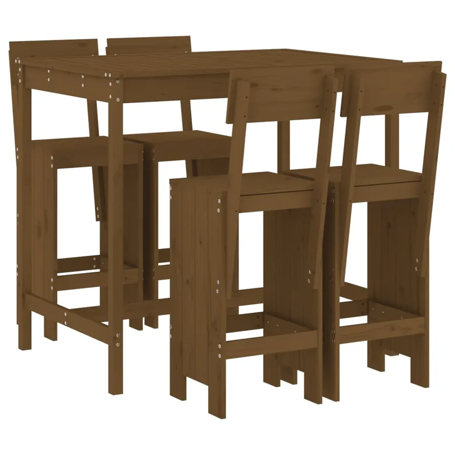 Ensemble de bar de jardin 5 pcs marron miel bois de pin massif - 2