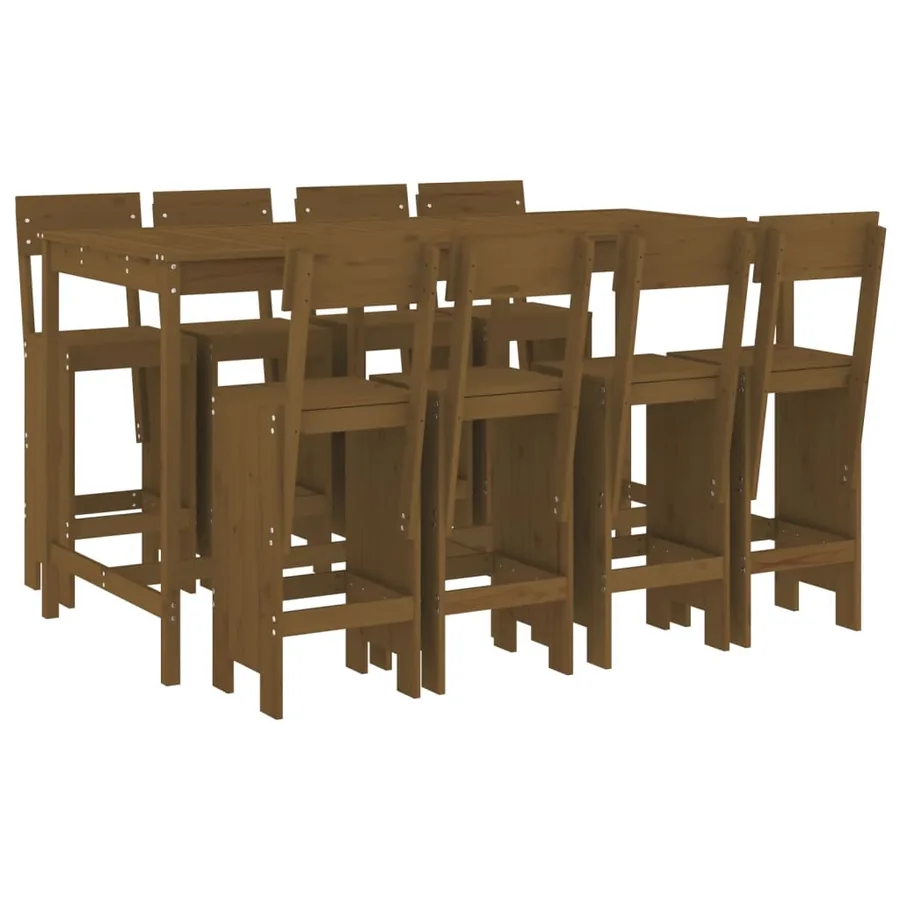 Ensemble de bar de jardin 9 pcs marron miel bois de pin massif - 2