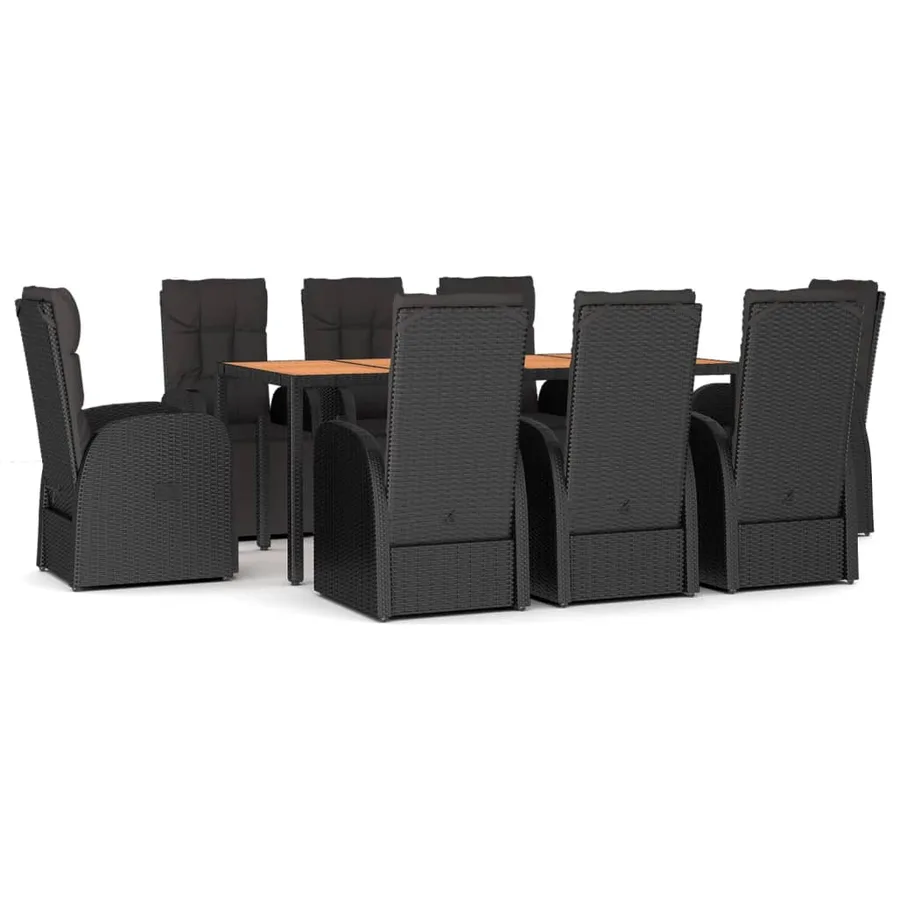 Ensemble à manger de jardin 9 pcs Noir Poly rotin et acacia - 2