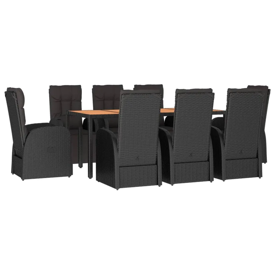 Ensemble à manger de jardin 9 pcs Noir Poly rotin et acacia - 3