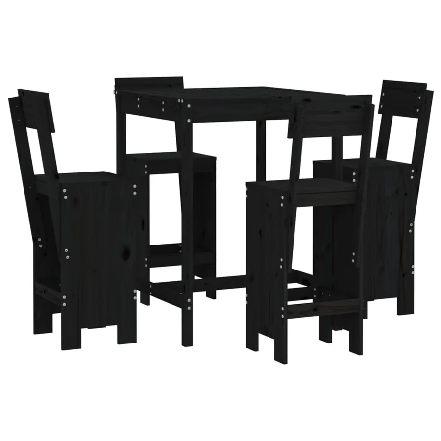 Ensemble de bar de jardin 5 pcs noir bois de pin massif - 2