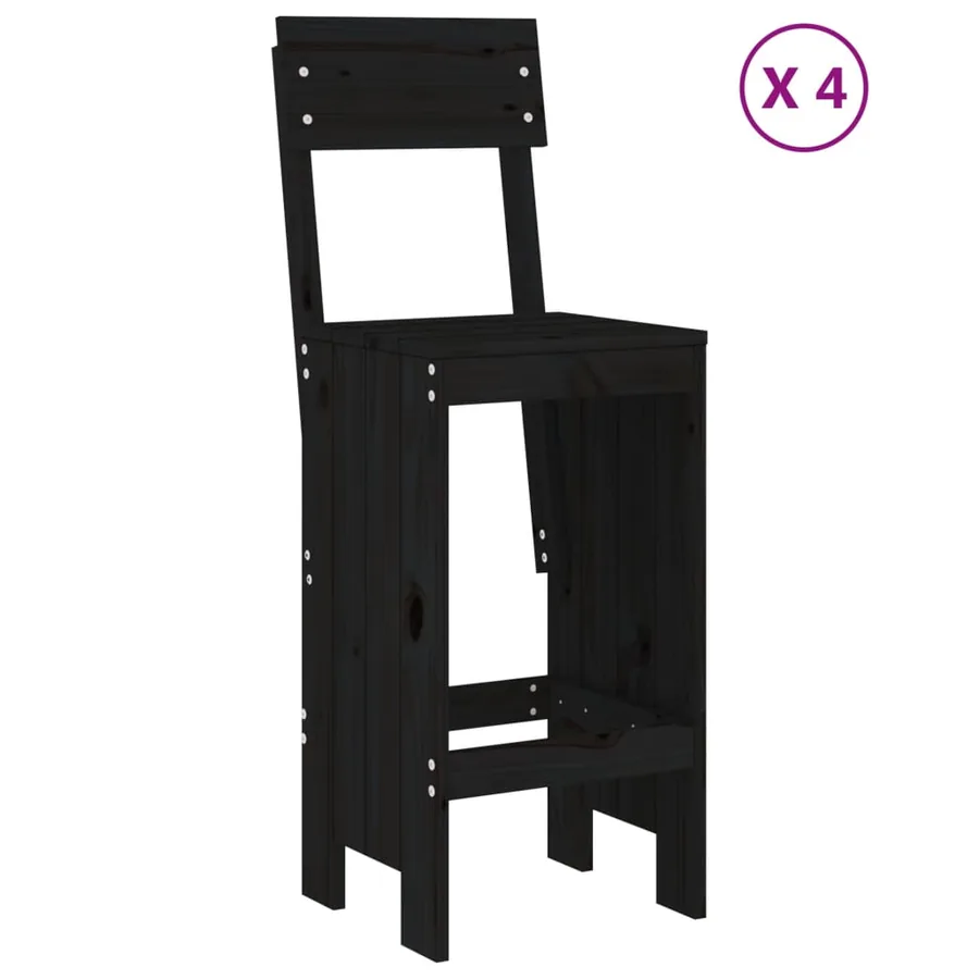 Ensemble de bar de jardin 5 pcs noir bois de pin massif - 3