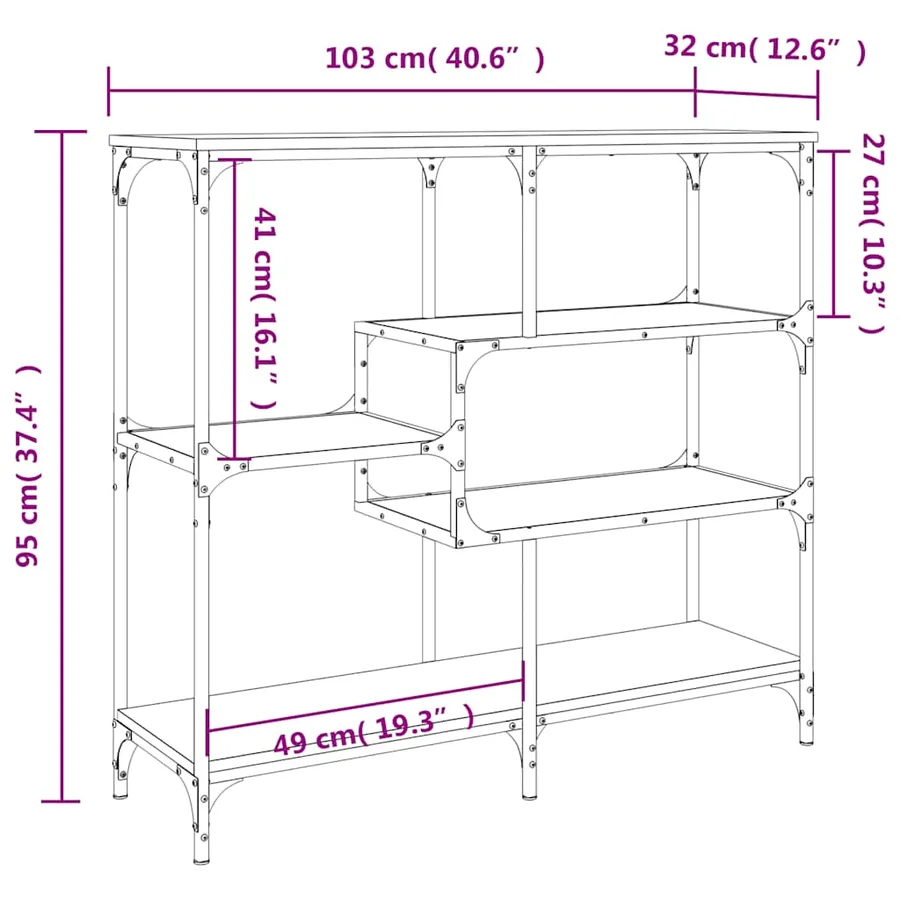 Table console chêne marron 103x32x95 cm bois d'ingénierie - 9