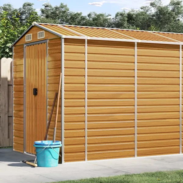 Abri de jardin marron clair 191x470x198 cm acier galvanisé