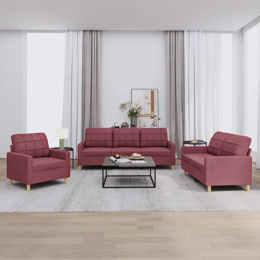 Ensemble de canapés 3 pcs avec coussins Rouge bordeaux Tissu