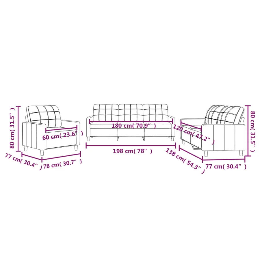 Ensemble de canapés 3 pcs avec coussins Rouge bordeaux Tissu - 8