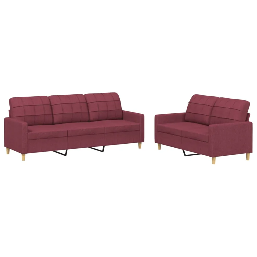 Ensemble de canapés 2 pcs avec coussins Rouge bordeaux Tissu - 2
