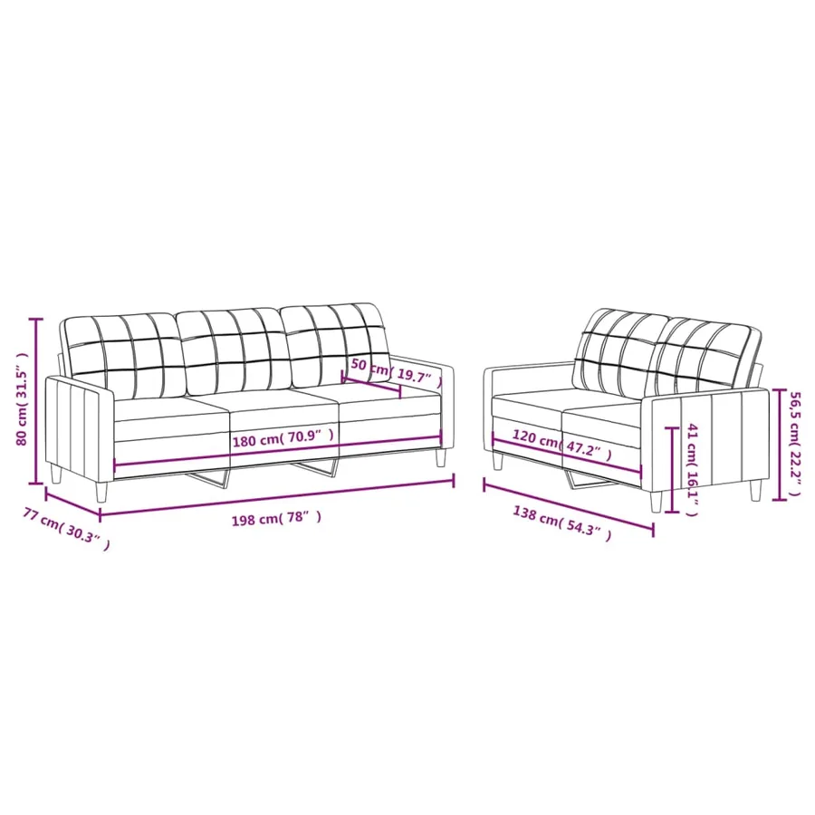 Ensemble de canapés 2 pcs avec coussins Rouge bordeaux Tissu - 6