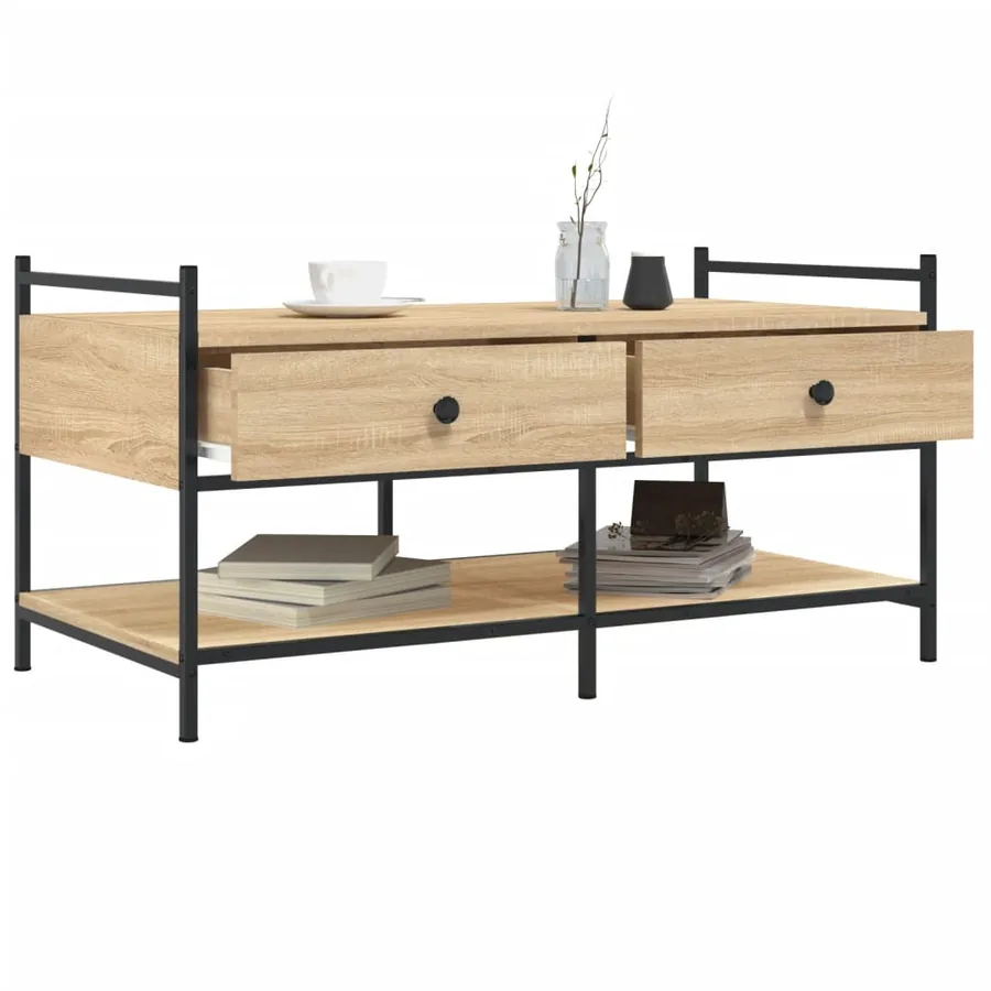Table basse chêne sonoma 99x50x50 cm bois d'ingénierie - 4