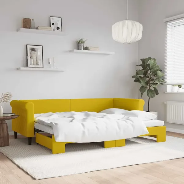 Lit de jour avec lit gigogne jaune 80x200 cm velours
