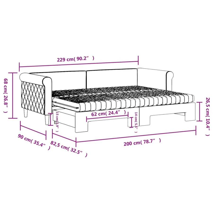 Lit de jour avec gigogne et matelas gris clair 80x200cm velours - 12