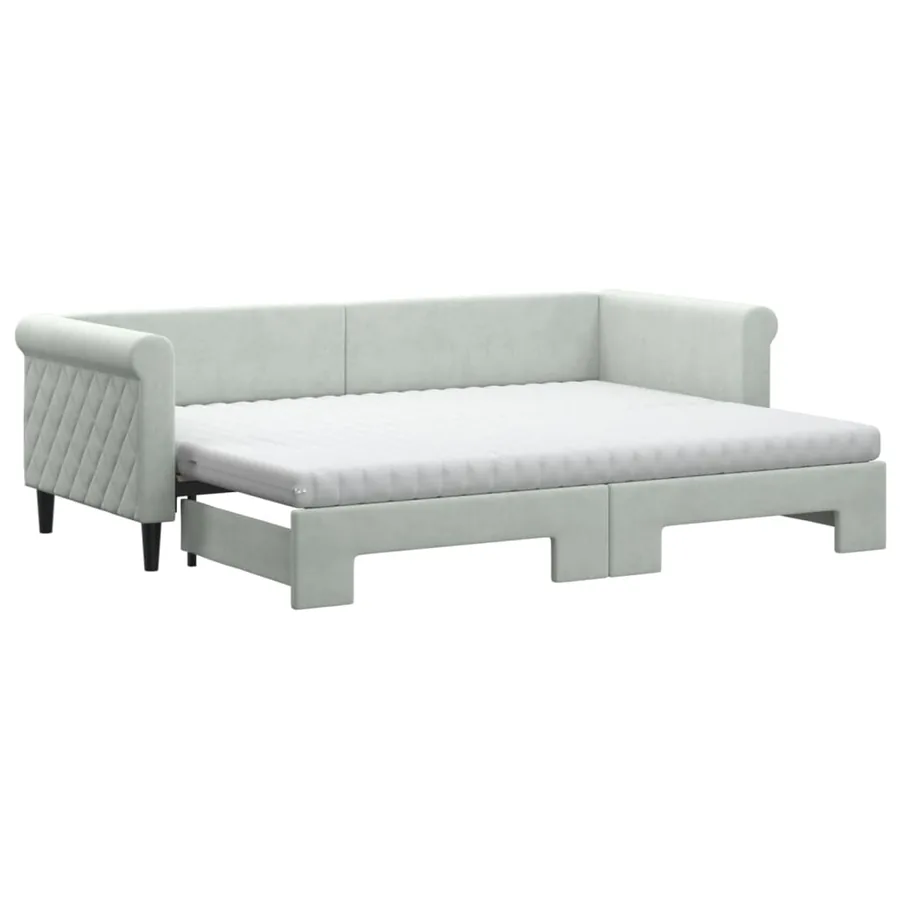 Lit de jour avec gigogne et matelas gris clair 80x200cm velours - 2
