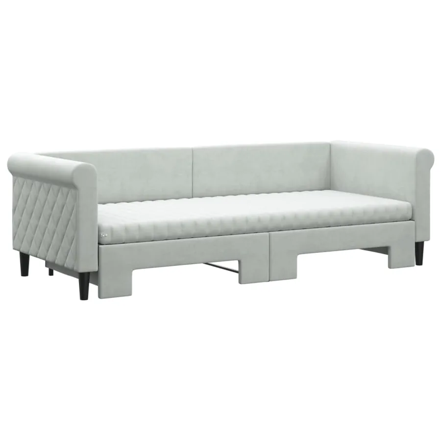 Lit de jour avec gigogne et matelas gris clair 80x200cm velours - 3