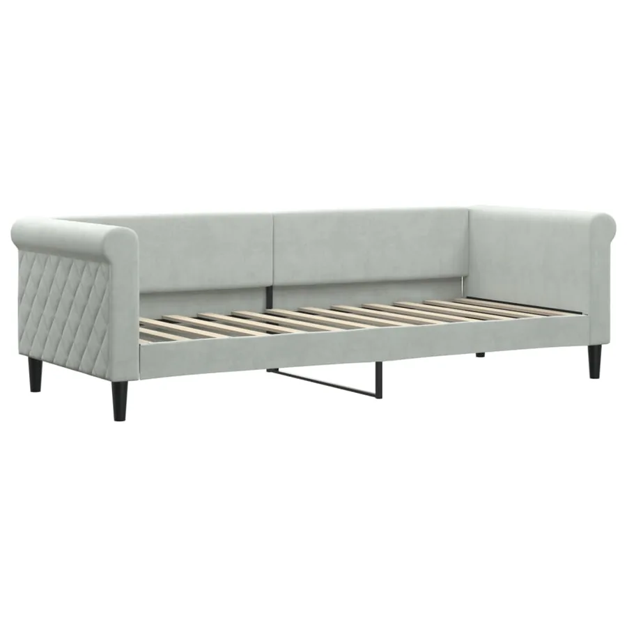 Lit de jour avec gigogne et matelas gris clair 80x200cm velours - 4