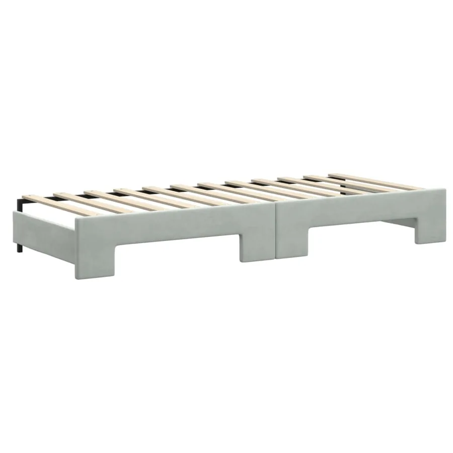 Lit de jour avec gigogne et matelas gris clair 80x200cm velours - 5
