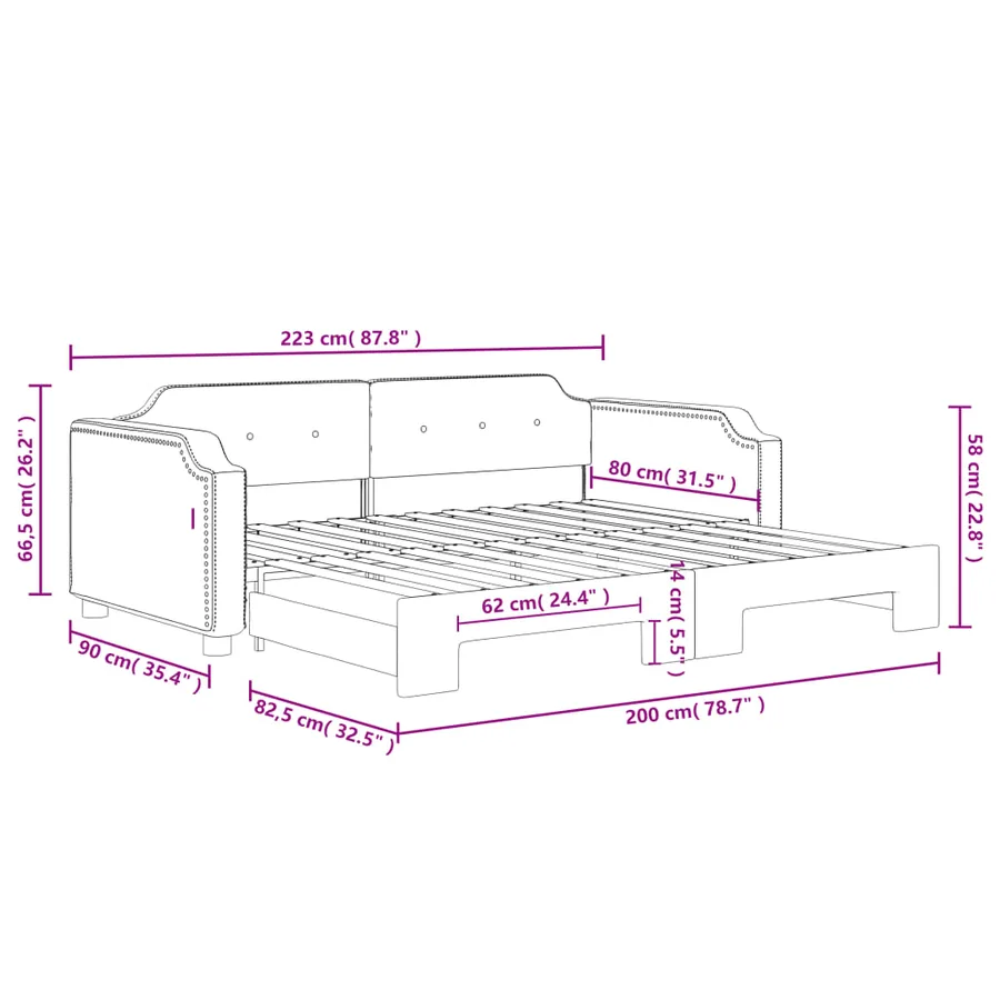 Lit de jour avec gigogne sans matelas crème 80x200 cm - 11