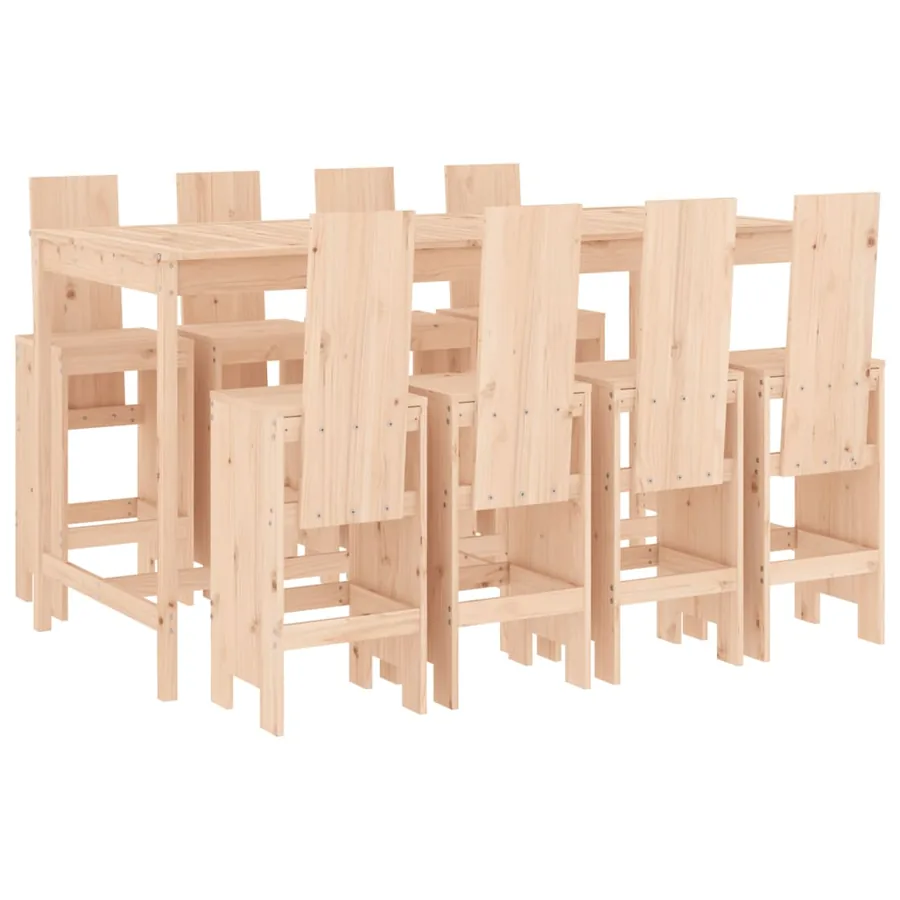Ensemble de bar de jardin 9 pcs Bois de pin massif - 2
