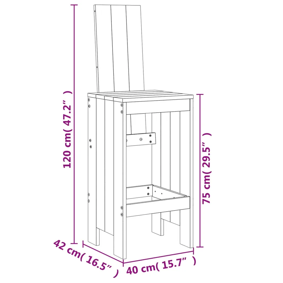 Tabourets de bar lot de 2 40x42x120 cm bois massif douglas - 9