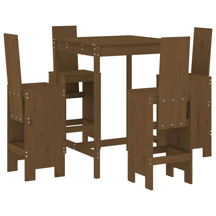 Ensemble de bar de jardin 5 pcs marron miel bois de pin massif - 2