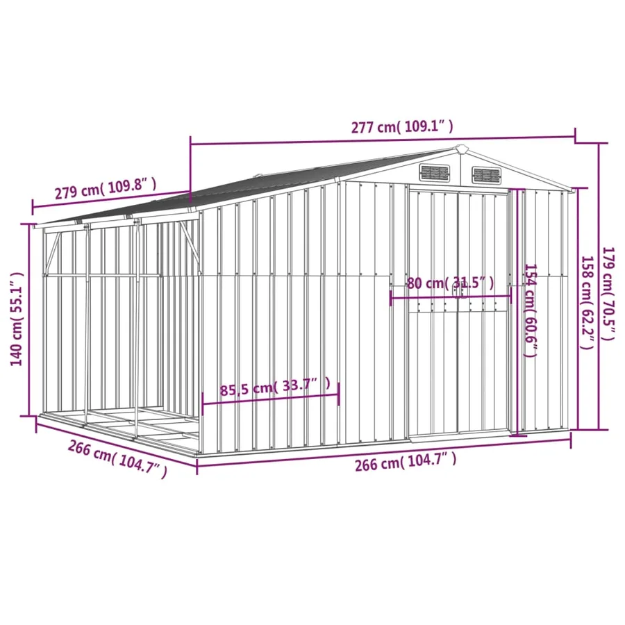 Abri de jardin anthracite 277x279x179 cm Métal galvanisé - 12