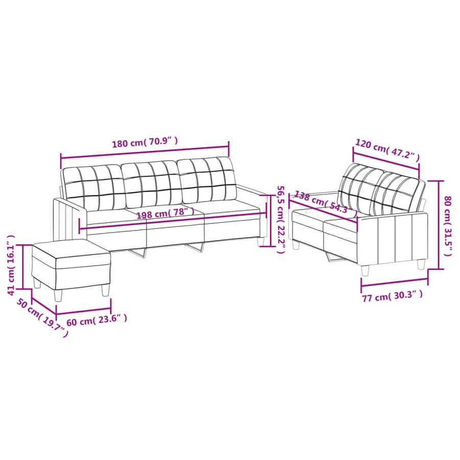 Ensemble de canapés 3 pcs avec coussins Crème Similicuir - 9