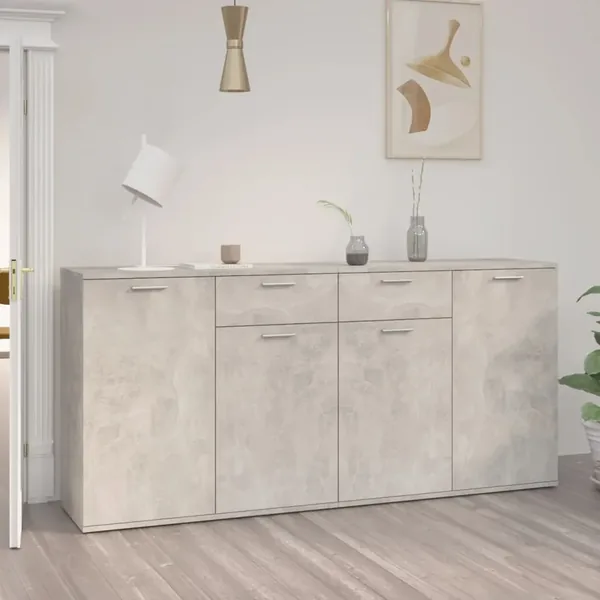 Buffet Gris béton 160x36x75 cm Bois d'ingénierie