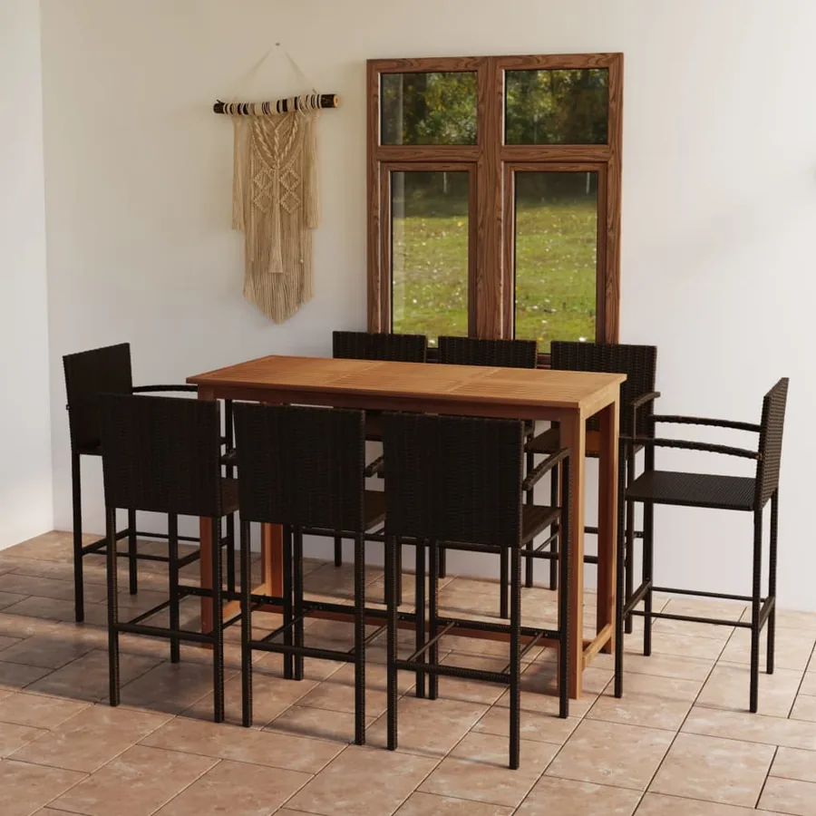 Ensemble de bar de jardin 9 pcs Marron