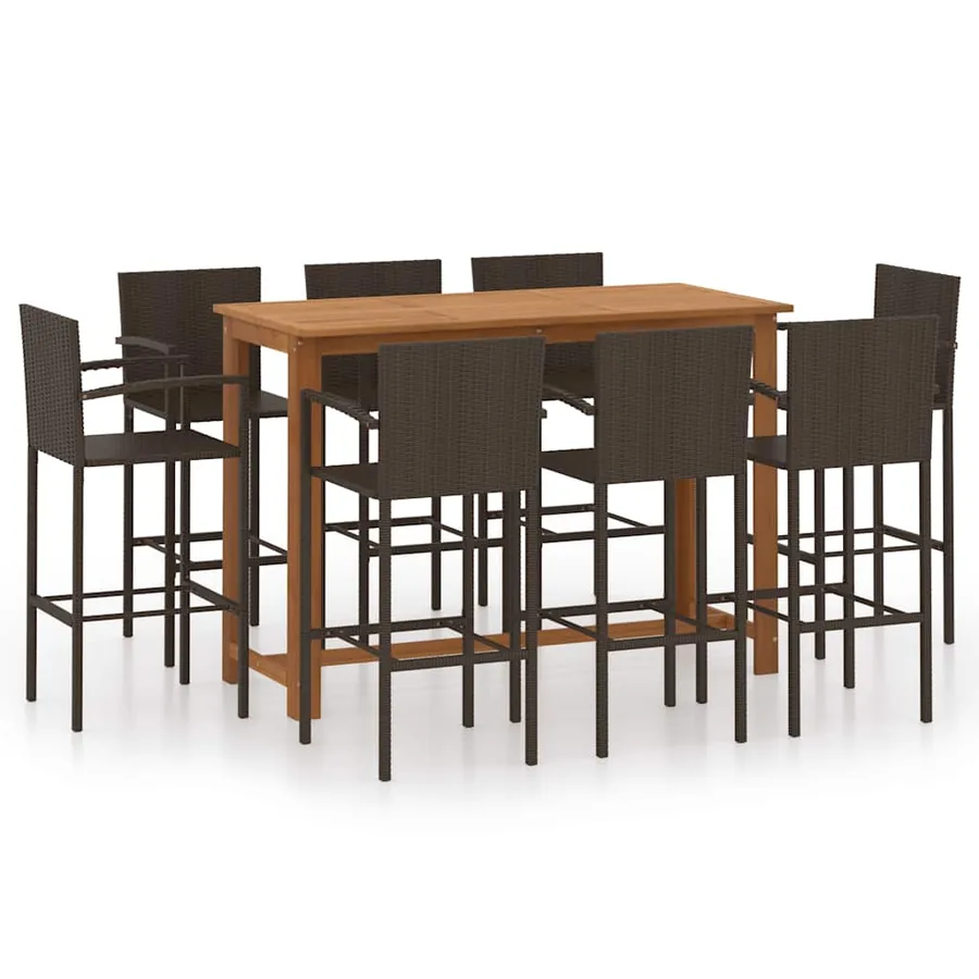 Ensemble de bar de jardin 9 pcs Marron - 2