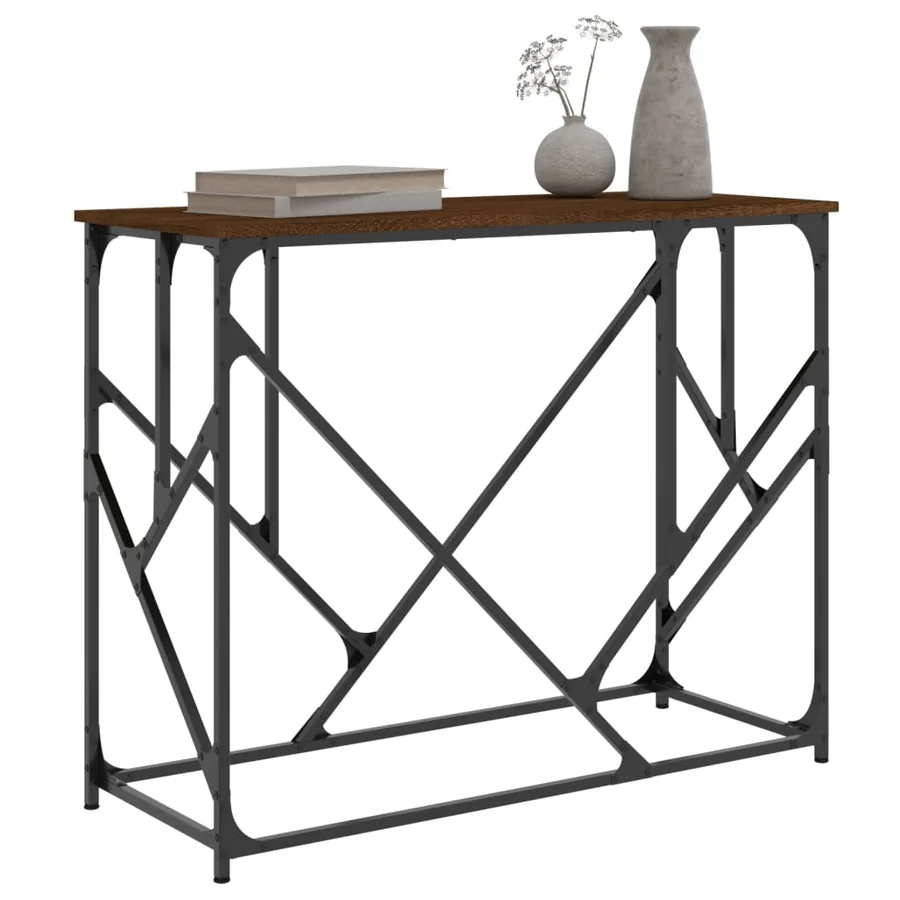 Table console chêne marron 100x40x80 cm bois d'ingénierie - 3