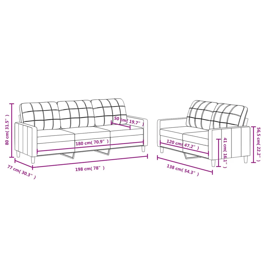 Ensemble de canapés 2 pcs avec coussins Noir Tissu - 6