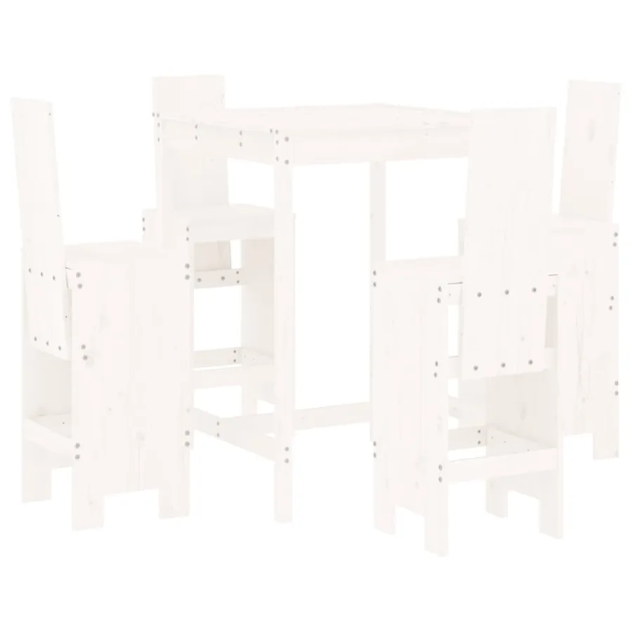 Ensemble de bar de jardin 5 pcs blanc bois massif de pin - 2