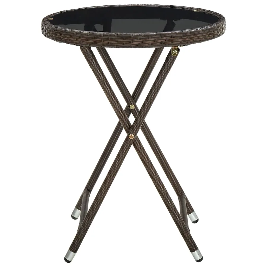Table à thé Marron 60 cm Résine tressée et verre trempé - 3