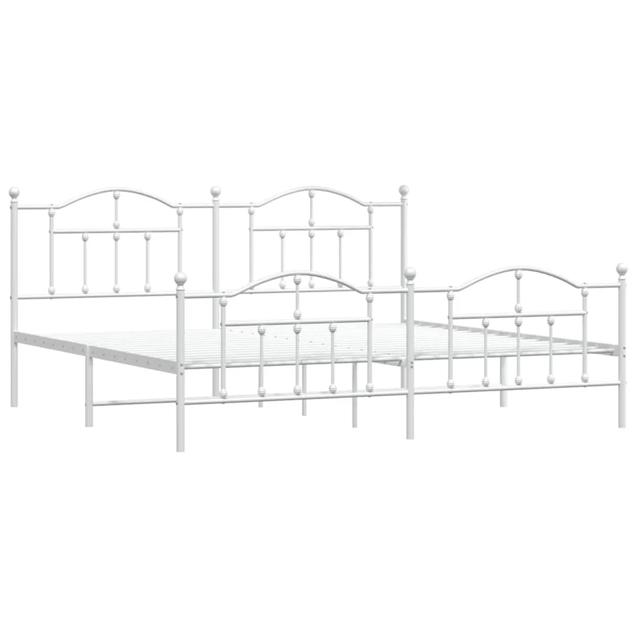 Cadre de lit métal sans matelas et pied de lit blanc 200x200 cm - 3
