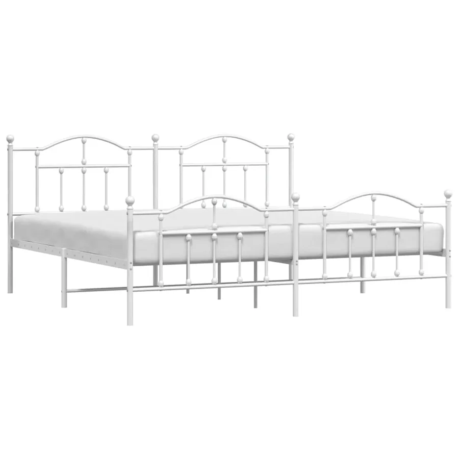 Cadre de lit métal sans matelas et pied de lit blanc 200x200 cm - 4