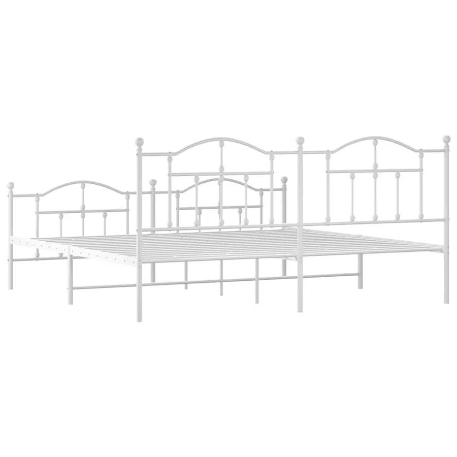 Cadre de lit métal sans matelas et pied de lit blanc 200x200 cm - 7