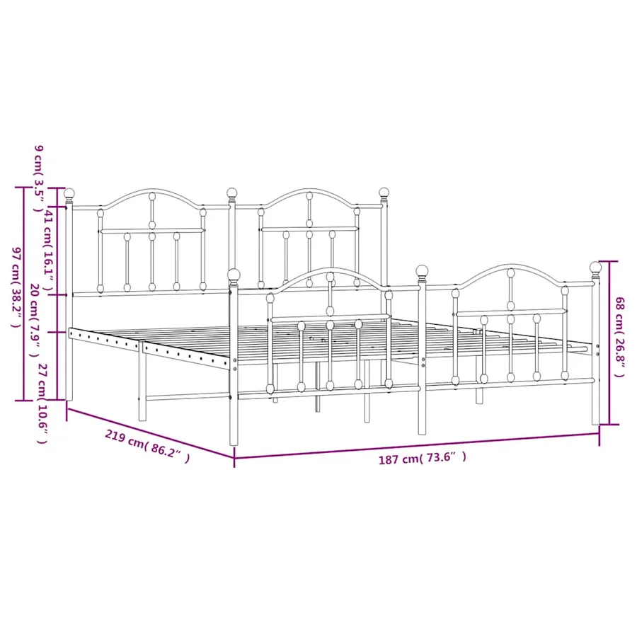 Cadre de lit métal sans matelas et pied de lit blanc 183x213 cm - 10