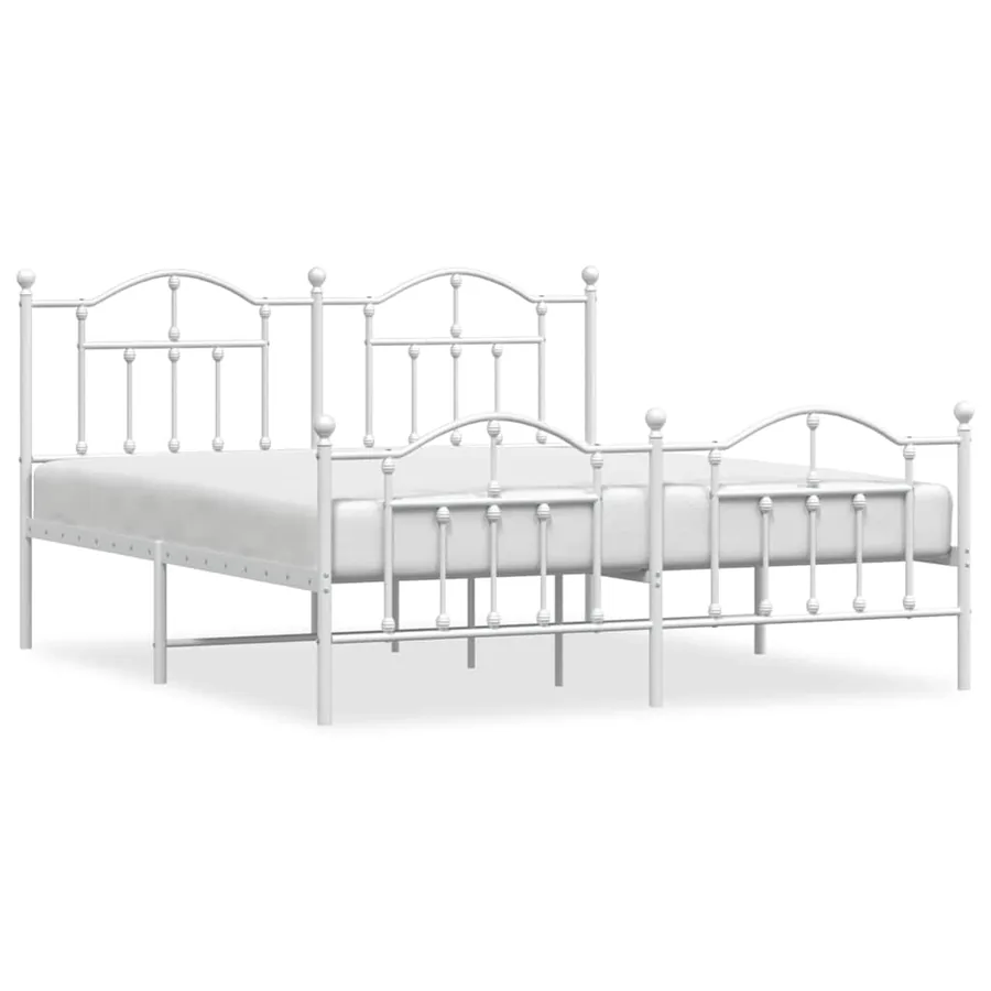 Cadre de lit métal sans matelas et pied de lit blanc 183x213 cm - 2