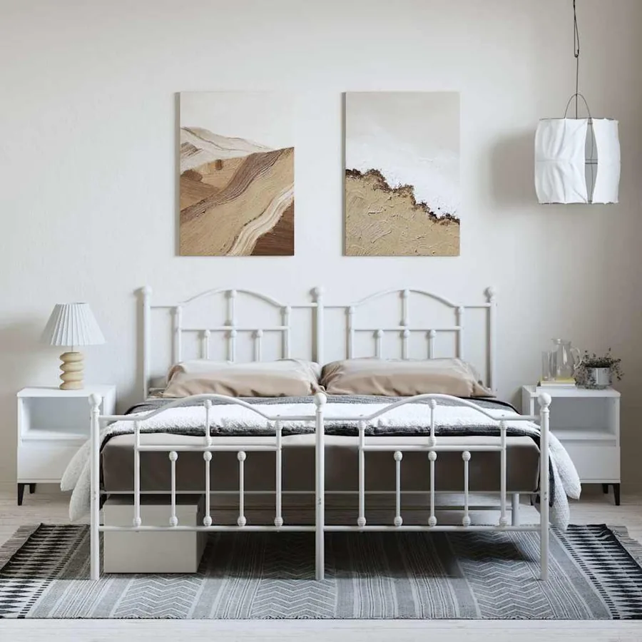 Cadre de lit métal sans matelas et pied de lit blanc 183x213 cm - 4