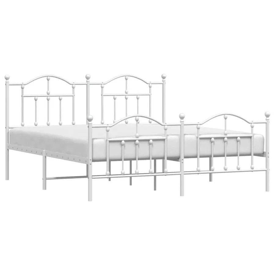 Cadre de lit métal sans matelas et pied de lit blanc 183x213 cm - 5