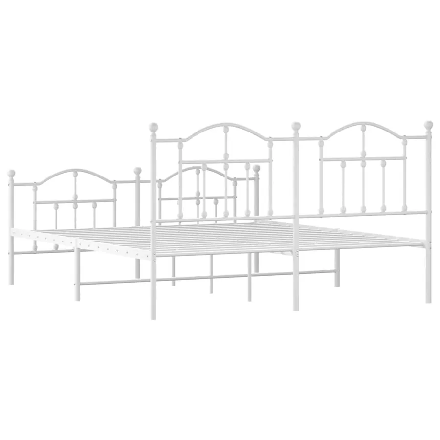 Cadre de lit métal sans matelas et pied de lit blanc 183x213 cm - 8