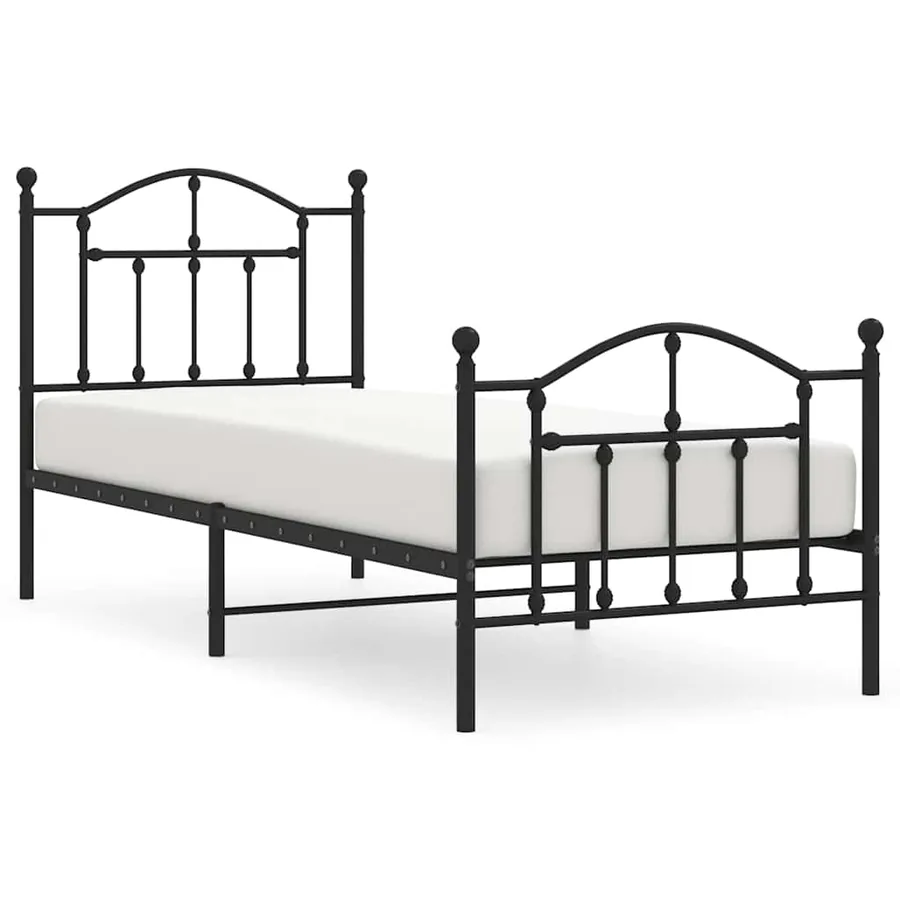 Cadre de lit métal sans matelas avec pied de lit noir 90x190 cm - 2